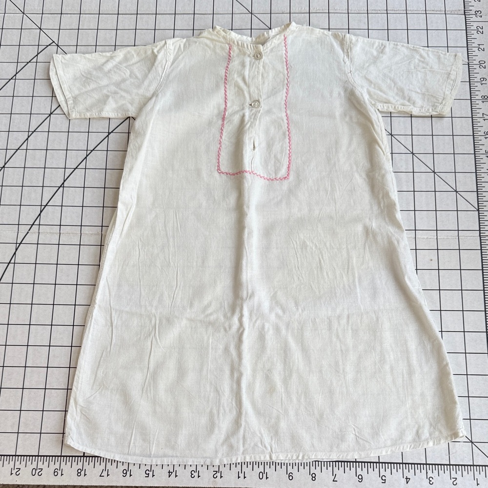 Vintage 1920s–40s Infant Nightdress / Tunic – Hand Stitched Pink Embroidery